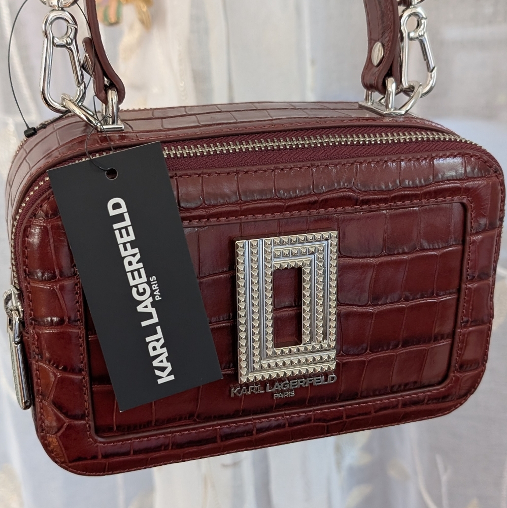 Karl Lagerfeld Simone Leather Croc Embossed Removable Strap Crossbody Bag Nwt ❤️